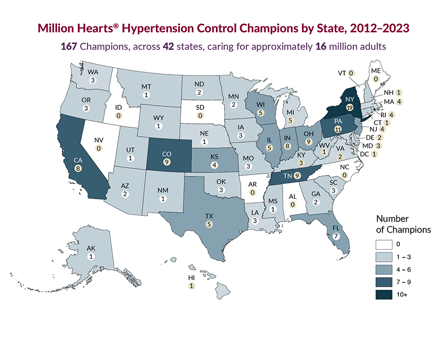 Million Hearts Hypertension Control Champions by State, 2012-2023