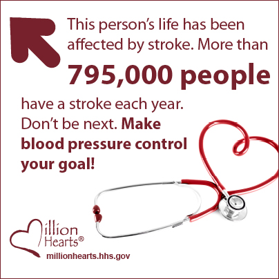 MH_VG_Stroke This person's life has been affected by stroke. More than 795,000 people have a stroke each year. Don't be next. Make blood pressure control your goal!