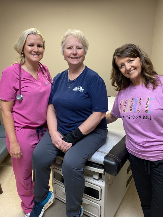 Mountain People’s Health Councils, Inc., employees Chelsea Shelton, PA, Tammy Davis, LPN, and Peggy Duncan, LPN.